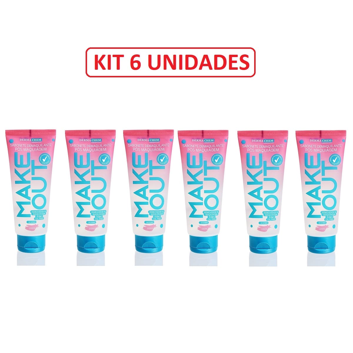 Kit Com 6 Sabonete Demaquilante Pós Maquiagem Make Out - Dermachem 100ml