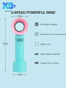 Ventilador de pestañas, ventilador recargable por USB, mini ventilador portátil de mano, aire acondicionado, secador de refrigeración para pestañas de secado acelerado - Azul - Ver 2