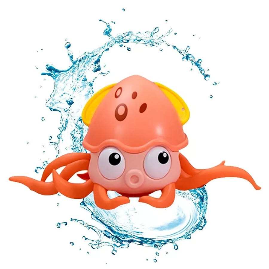 Baby Squid Toys For Bath And Beach With Rope And Wheels - Orange - View 1