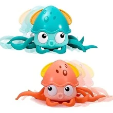 Baby Squid Toys For Bath And Beach With Rope And Wheels - Orange - View 4