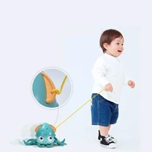 Baby Squid Toys For Bath And Beach With Rope And Wheels - Orange - View 8
