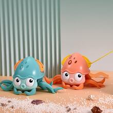 Baby Squid Toys For Bath And Beach With Rope And Wheels - Orange - View 2