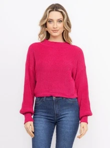 Women Knit Tops - Màu Hồng Tươi - Xem 1
