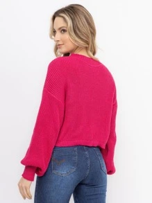 Women Knit Tops - Màu Hồng Tươi - Xem 2