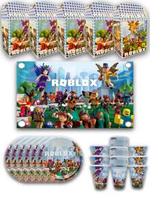 Party Kit 60 Disposable Roblox Character Guests 181 Pcs Cardboard Decoration Items Plates Cups Sweets + Canvas - Black - View 1