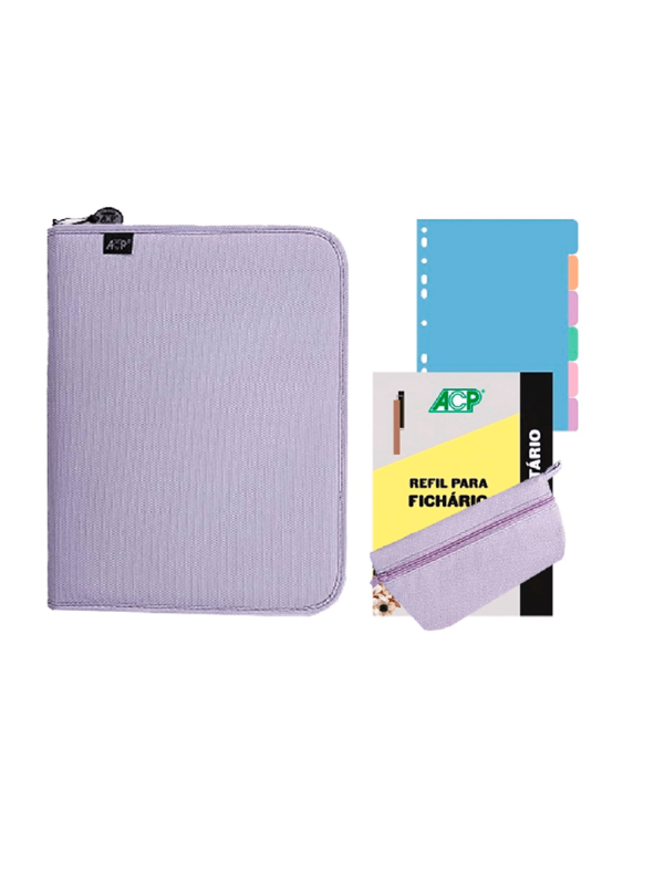 Fichário Sweet Pastel A4 com Ziper  Estojo Folhas e 6 Divisórias