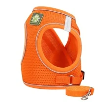 1套寵物胸甲和牽繩,柔軟網眼,舒適、透氣、反光、可調節,胸背帶、小型寵物背心、不帶項圈、貓狗牽繩、四季通用