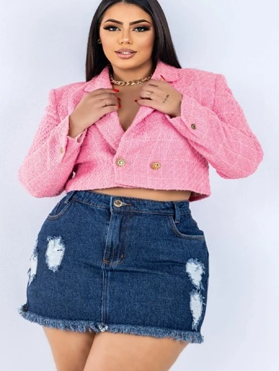 Saia jeans Plus Size Hot-Paint Desfiada