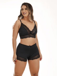 Baby Doll de Renda Short  Doll  Feminino - Preto - Visão 1