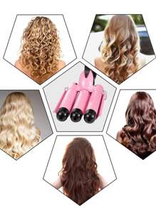 Tenaza Ferro Rizador Triple de Cabello para Ondas 3 Barriles - Rosa - Ver 3