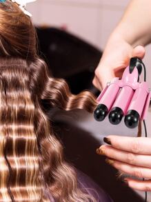 Tenaza Ferro Rizador Triple de Cabello para Ondas 3 Barriles - Rosa - Ver 2