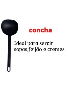 Kit 4 Utensílios de Cozinha Talheres Concha, Colher de Arroz, Espátula e Espumadeira Nylon Preto - Preto - Visão 5