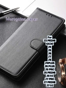 Capa Carteira de Couro Sintético Compativel Compatível com Samsung J2 PRIME G530 J4 J5 J6 J7 J8 J4PLUS J6 PLUS J5 PRO J5 PRIME J510 J7 PRO J7 PRIME J710 - Preto - Visão 1