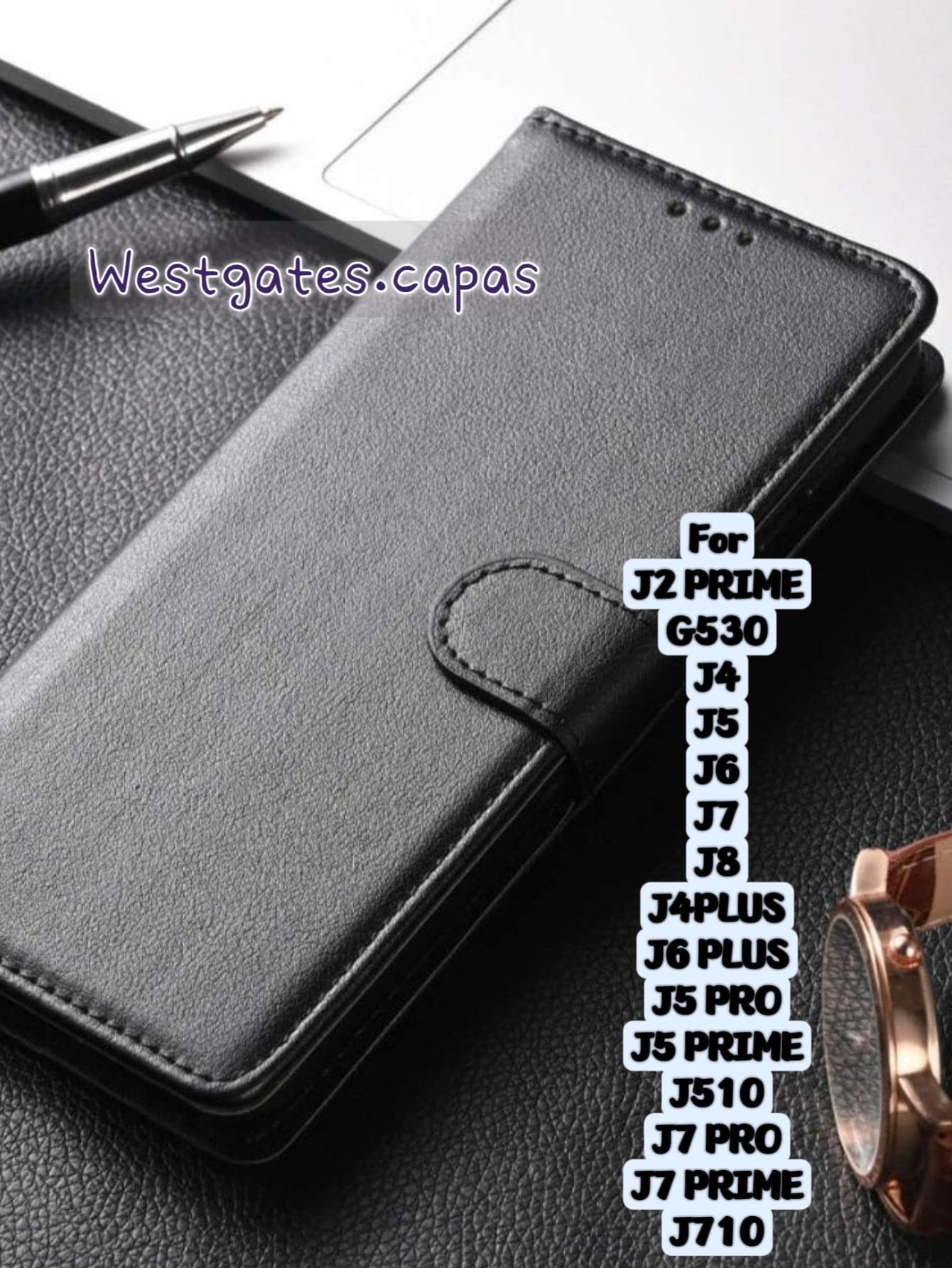 Capa Carteira de Couro Sintético Compativel Compatível com Samsung J2 PRIME G530 J4 J5 J6 J7 J8 J4PLUS J6 PLUS J5 PRO J5 PRIME J510 J7 PRO J7 PRIME J710 - Preto - Visão 1