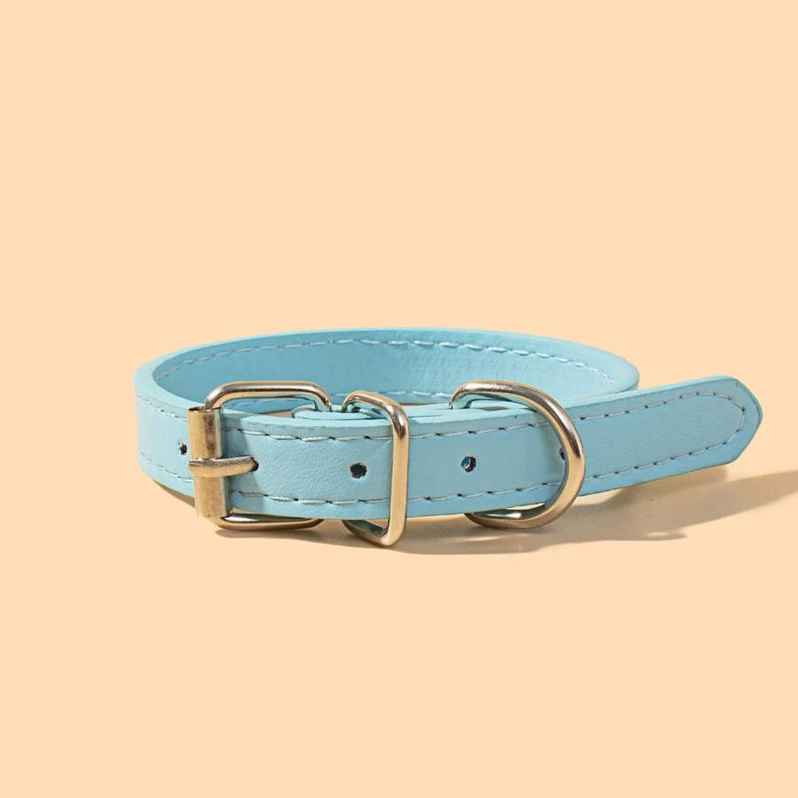 1pc Solid Color Artificial Pu Pet Collar, Suitable For Cats And Dogs - Baby Blue - View 1