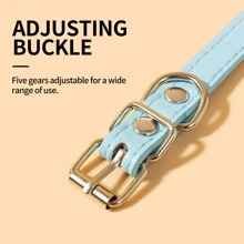 1pc Solid Color Artificial Pu Pet Collar, Suitable For Cats And Dogs - Baby Blue - View 8