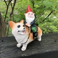 1入組有趣小矮人騎術柯基犬雕像,室內室外花園小矮人雕塑適用於露台,,草地裝飾用品,合適的作為A節日禮物 - 彩色 - 查看 5