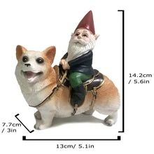 1入組有趣小矮人騎術柯基犬雕像,室內室外花園小矮人雕塑適用於露台,,草地裝飾用品,合適的作為A節日禮物 - 彩色 - 查看 11