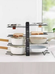 1set  8 Tier Pots And Pans Lid Organizer Rack Holder, Adjustable Pot Organizer Rack For Under Cabinet, Pot Rack For Kitchen Organization And Storage, Not Suitable For Small Pot - Black - View 3