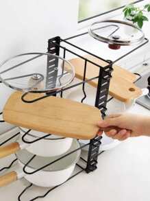 1set  8 Tier Pots And Pans Lid Organizer Rack Holder, Adjustable Pot Organizer Rack For Under Cabinet, Pot Rack For Kitchen Organization And Storage, Not Suitable For Small Pot - Black - View 4