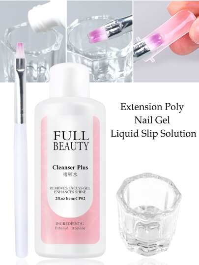 FULL BEAUTY Kit de manicure com 3 unidades de solução líquida deslizante para unhas, ideal para extensão de unhas em gel acrílico UV de rápida construção. Desengordurante e limpador.