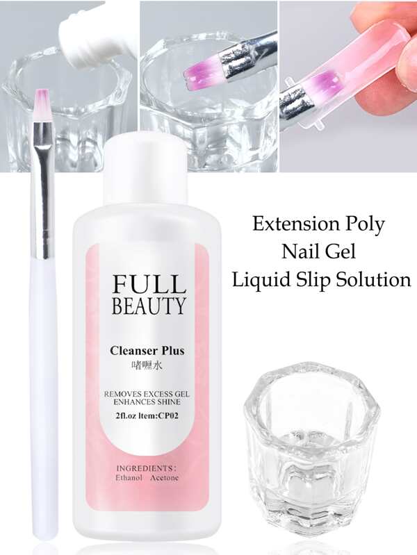 FULL BEAUTY 3 Stücke Nagel Flüssigkeit Slip Lösung Für Poly Nagel Verlängerung Gel Schnell Uv Builder Acryl Gel Politur Entfetter Reinigungsmittel Maniküre Set