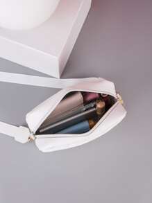 1pc White Quilted Crossbody Bag, Fashion Versatile Small Square Shoulder & Crossbody Bag For Women With Golden Hardware Decoration