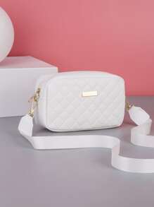 1pc White Quilted Crossbody Bag, Fashion Versatile Small Square Shoulder & Crossbody Bag For Women With Golden Hardware Decoration