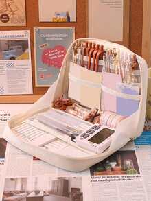 Large Capacity White Pencil Case - White - View 2