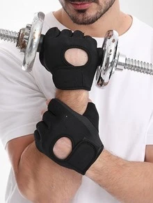 1pair Black Climbing Workout Gloves - Black - View 1