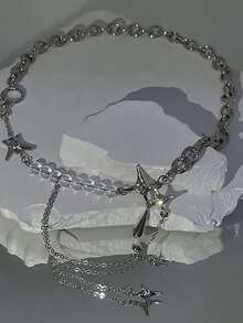 1 Ins Stitching Dây chuyền xương quai xanh Hot Girl Cá nhân hóa Vòng cổ hình ngôi sao giọt nước Nữ - Bạc - Xem 2