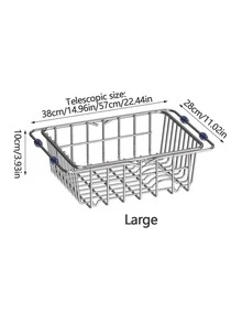 Dish & Fruit Drainer Basket, Sink Colander For Vegetables, Plate Organizer With Retractable Handles And Drainage - Silver - View 8