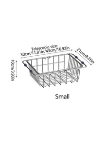 Dish & Fruit Drainer Basket, Sink Colander For Vegetables, Plate Organizer With Retractable Handles And Drainage - Silver - View 6