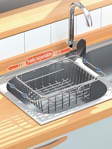 Dish & Fruit Drainer Basket, Sink Colander For Vegetables, Plate Organizer With Retractable Handles And Drainage - Silver - View 4