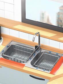 Dish & Fruit Drainer Basket, Sink Colander For Vegetables, Plate Organizer With Retractable Handles And Drainage - Silver - View 2
