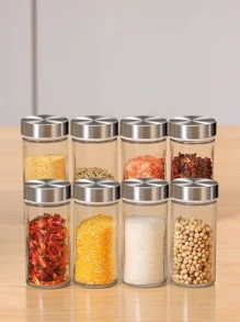 12pcs/set Silvery Stainless Steel Rotating Spice Jar Set, With 12 Glass Jars And A Revolving Stainless Steel Storage Rack For Countertop Use, Useful Kitchen Accessory For Organizing Spices And Seasonings - Silver - View 4