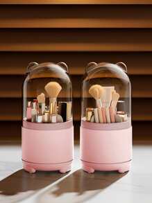 1 件 360 度旋转化妆品收纳盒桌面化妆刷收纳盒防尘口红眉笔眼影刷架 - 粉色 - 查看 1
