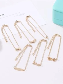 6 cái/bộ Vòng tay trang trí hình trái tim & vô cực - Vàng - Xem 2