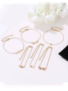 6 cái/bộ Vòng tay trang trí hình trái tim & vô cực - Vàng - Xem 4
