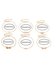 6 cái/bộ Vòng tay trang trí hình trái tim & vô cực - Vàng - Xem 5