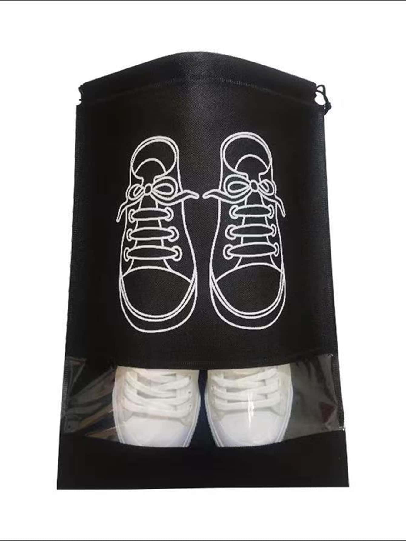 1pc Shoe Storage Bag Dustproof Shoe Organizer With Drawstring Closure - Black - View 1