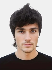 Pelucas negras peludas para hombres, peluca en capas de los años 80, pelucas para fiesta disco de los años 70, pelucas para hombres y mujeres para Rocking, disfraz de Cosplay de fiesta temática de los años 80, Anime - Negro - Ver 1