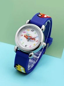 Children's Blue Car Shaped Cartoon Watch - Blue - View 5
