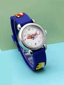 Children's Blue Car Shaped Cartoon Watch - Blue - View 4
