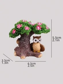 1pc Owl & Tree Design Ornament For Aquarium For Decoration - Multicolor - View 4