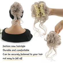 Tóc giả búi rối đàn hồi tổng hợp 10 inch kẹp tóc búi bạc tóc xoăn chignon cho phụ nữ tóc giả tự nhiên - Bạc - Xem 5