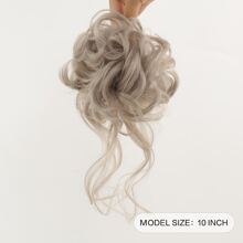 Tóc giả búi rối đàn hồi tổng hợp 10 inch kẹp tóc búi bạc tóc xoăn chignon cho phụ nữ tóc giả tự nhiên - Bạc - Xem 2