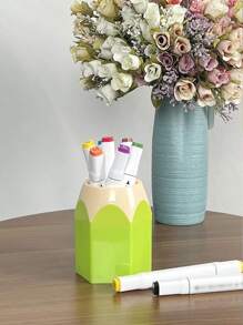 1 件创意彩色大号铅笔形收纳盒，可爱撞色学生办公桌文具笔筒，收纳盒 - 綠色 - 查看 3