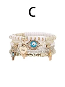 1 套波西米亚邪眼、心形和珠子多层手链（手掌颜色多种） - 彩色 - 查看 4