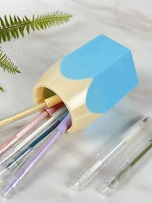 1 件创意彩色大铅笔形收纳盒，可爱撞色学生办公桌笔筒，文具收纳盒 - 藍色 - 查看 3